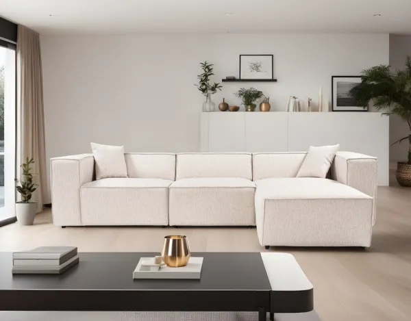 Rohová sedacia súprava / Rohová pohovka Lora (L1-O1-1R-POUFFE ) - Light Brown