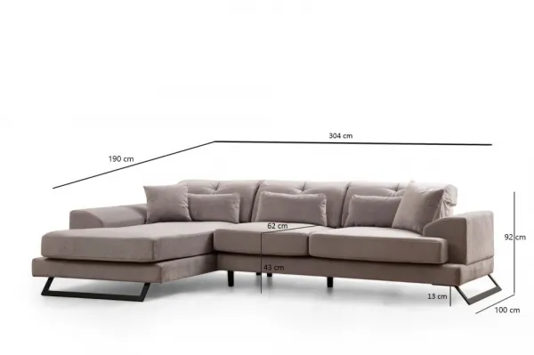 Hanah Home Rohová sedací souprava Frido 308 cm světle šedá levá
