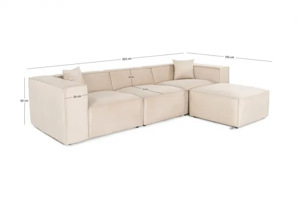 Rohová sedacia súprava / Rohová pohovka Lora (L1-O1-1R-POUFFE ) - Cream