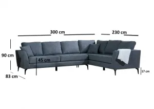 Hanah Home Rohová sedací souprava Tempo 300 cm tmavě šedá pravá