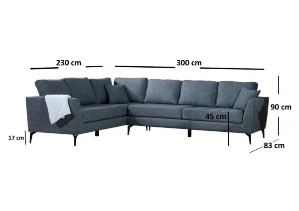 Hanah Home Rohová sedací souprava Tempo 300 cm tmavě šedá levá
