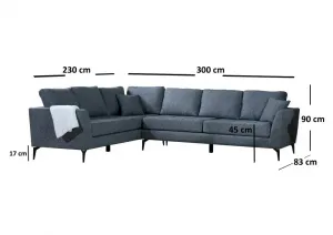 Hanah Home Rohová sedací souprava Tempo 300 cm tmavě šedá levá