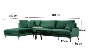 Hanah Home Rohová sedací souprava Papira 283 cm zelená levá