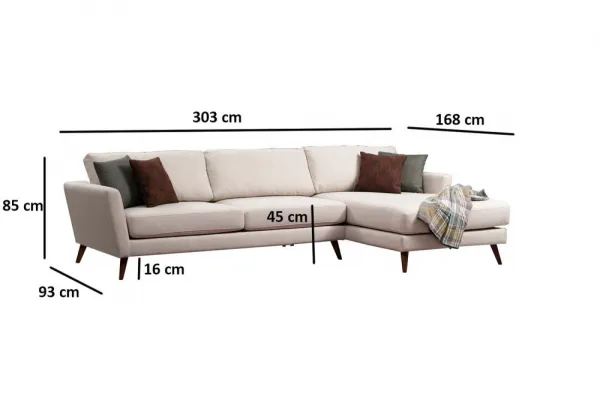 Hanah Home Rohová sedací souprava Mayorka 303 cm béžová pravá