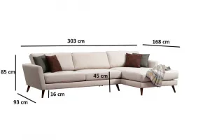 Hanah Home Rohová sedací souprava Mayorka 303 cm béžová pravá