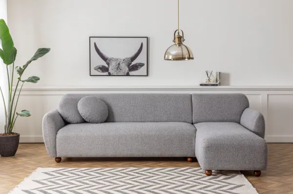 Hanah Home Rohová sedací souprava Eddy 273 cm světle šedá pravá