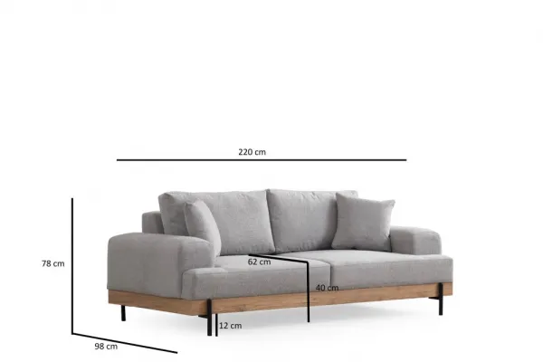 Trojmiestna pohovka Eti Oak 3 Seater -Grey