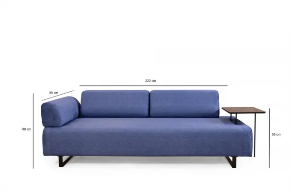 Hanah Home Třímístná pohovka Infinity 220 cm se stolkem modrá