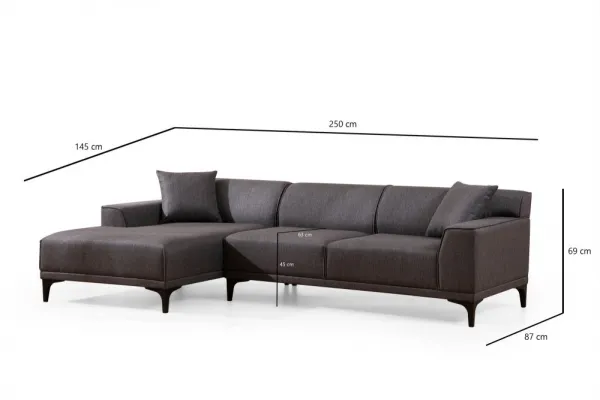 Hanah Home Rohová sedací souprava Petra 250 cm antracitová levá