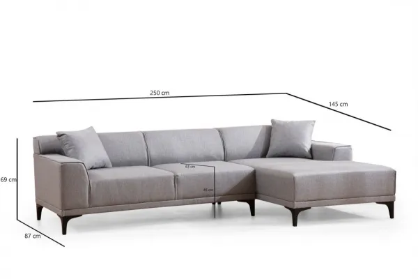 Hanah Home Rohová sedací souprava Petra 250 cm světle šedá pravá