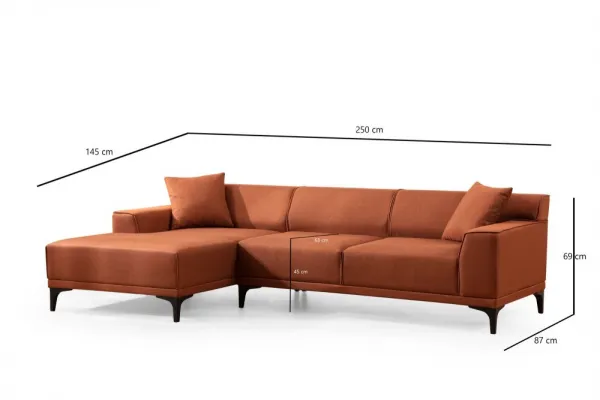 Hanah Home Rohová sedací souprava Petra 250 cm oranžová levá