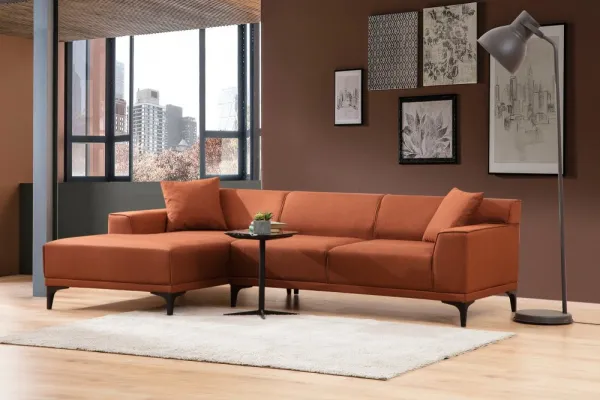 Hanah Home Rohová sedací souprava Petra 250 cm oranžová levá