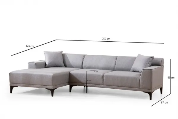 Hanah Home Rohová sedací souprava Petra 250 cm světle šedá levá
