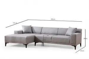 Hanah Home Rohová sedací souprava Petra 250 cm světle šedá levá