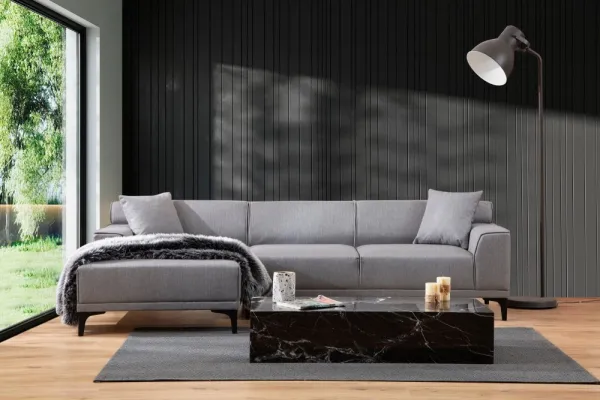 Hanah Home Rohová sedací souprava Petra 250 cm světle šedá levá