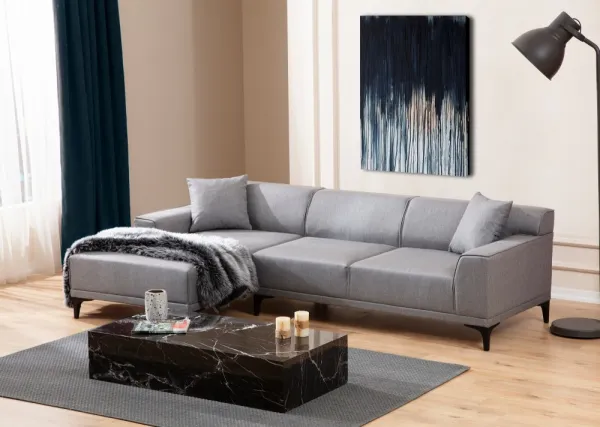 Hanah Home Rohová sedací souprava Petra 250 cm světle šedá levá