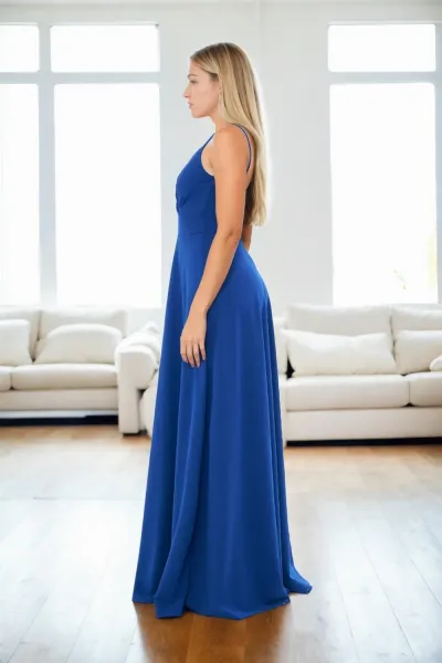74886 Dewberry Rope Strap Slit Evening & Graduation Dress-BLUE