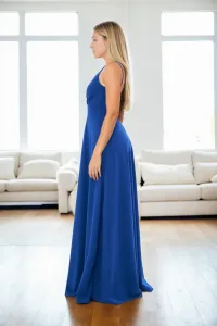 74886 Dewberry Rope Strap Slit Evening & Graduation Dress-BLUE