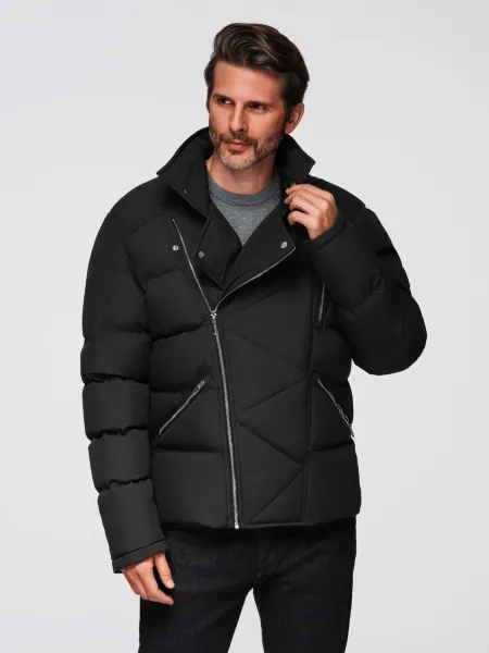 Pánska bunda s kapucňou OMBRE Jacket OM-JAHP-0252 V-1 black