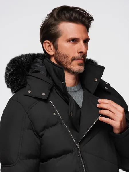 Pánska bunda s kapucňou OMBRE Jacket OM-JAHP-0252 V-1 black
