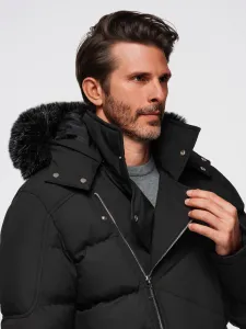 Pánska bunda s kapucňou OMBRE Jacket OM-JAHP-0252 V-1 black