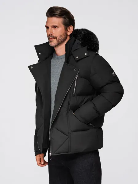 Pánska bunda s kapucňou OMBRE Jacket OM-JAHP-0252 V-1 black