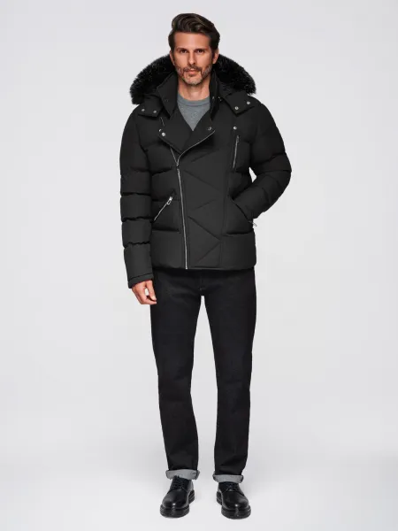 Pánska bunda s kapucňou OMBRE Jacket OM-JAHP-0252 V-1 black