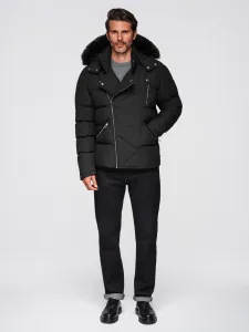 Pánska bunda s kapucňou OMBRE Jacket OM-JAHP-0252 V-1 black