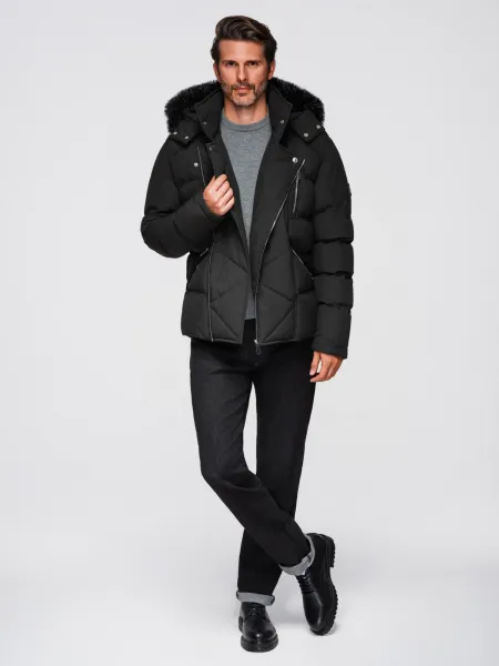 Pánska bunda s kapucňou OMBRE Jacket OM-JAHP-0252 V-1 black