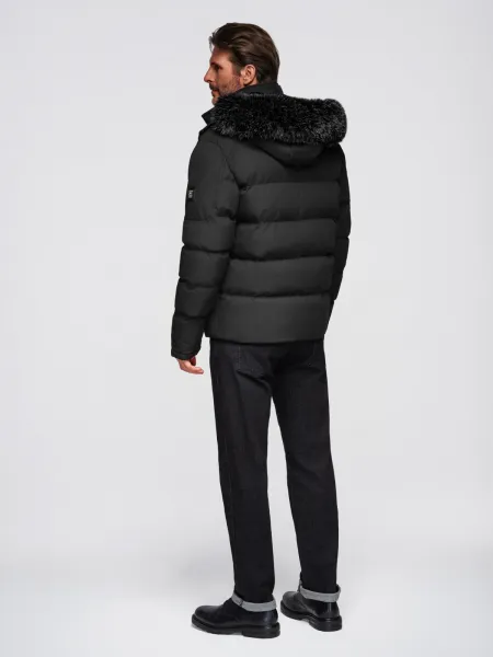Pánska bunda s kapucňou OMBRE Jacket OM-JAHP-0252 V-1 black