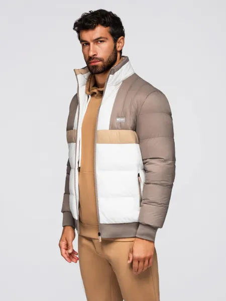 Ombre Colorful retro men's sports jacket - beige and white