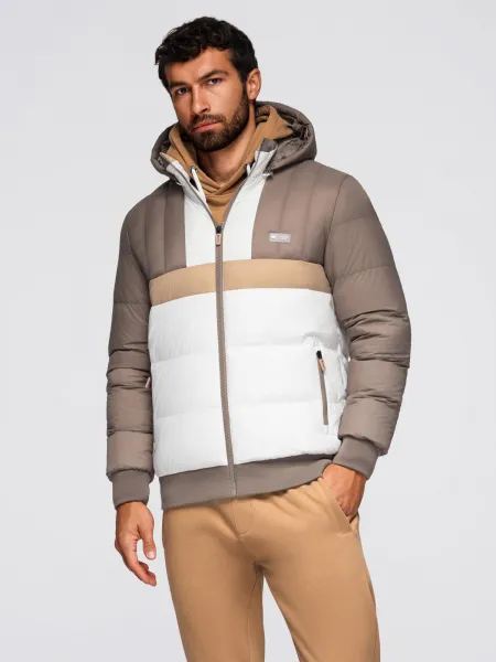 Ombre Colorful retro men's sports jacket - beige and white