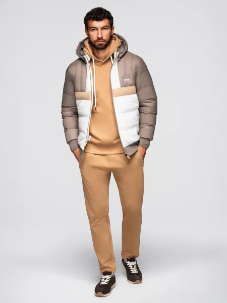 Ombre Colorful retro men's sports jacket - beige and white
