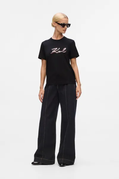 Tričko Karl Lagerfeld Signature Sequins T-Shirt Black