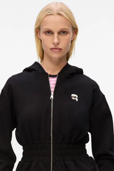 Mikina Karl Lagerfeld Ikon Patch Cinched Zip Hoodie Black