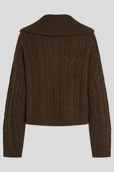 Sveter Karl Lagerfeld Cable Knit Zip Up Java