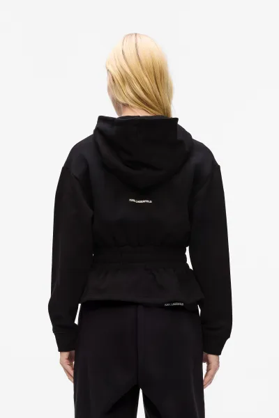 Mikina Karl Lagerfeld Ikon Patch Cinched Zip Hoodie Black