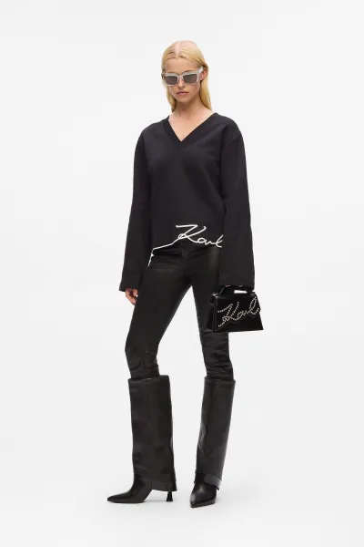 Mikina Karl Lagerfeld Karl Signature Hem V-Nk Sweat Black
