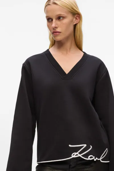 Mikina Karl Lagerfeld Karl Signature Hem V-Nk Sweat Black