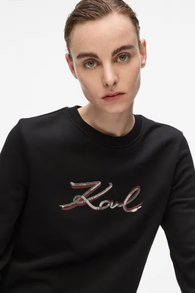 Mikina Karl Lagerfeld Signature Sequins Sweatshirt Black