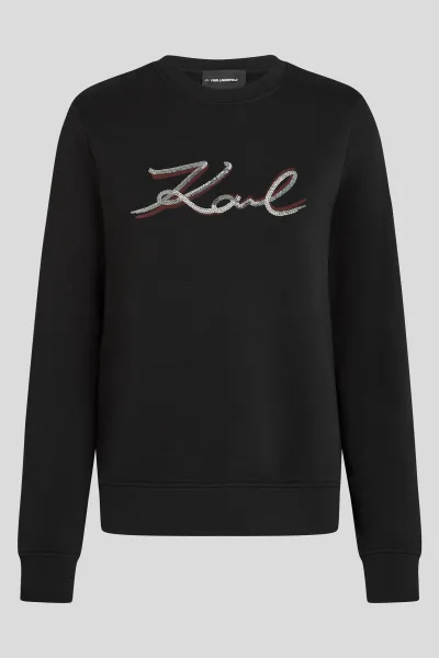Mikina Karl Lagerfeld Signature Sequins Sweatshirt Black