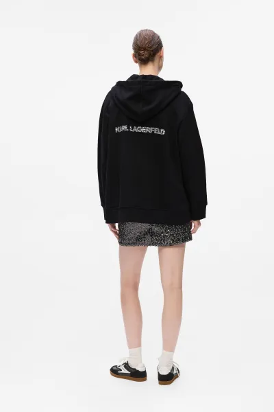 Mikina Karl Lagerfeld Snow Leo Logo Zip Hoodie Black