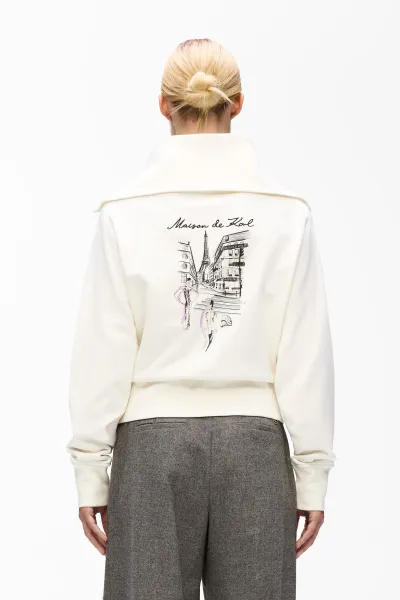 Mikina Karl Lagerfeld Paris Sketch Eiffel Half Zip Cannoli Cream