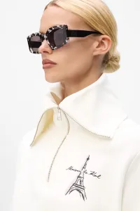 Mikina Karl Lagerfeld Paris Sketch Eiffel Half Zip Cannoli Cream
