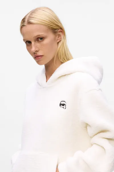 Mikina Karl Lagerfeld Ikon Patch Teddy Hoodie Cannoli Cream