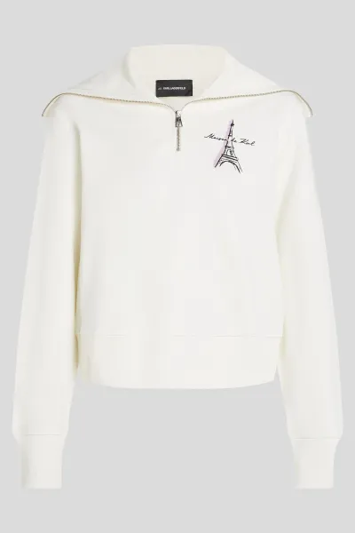 Mikina Karl Lagerfeld Paris Sketch Eiffel Half Zip Cannoli Cream
