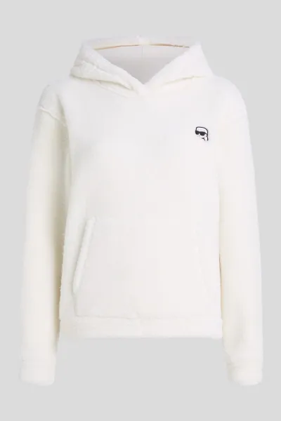 Mikina Karl Lagerfeld Ikon Patch Teddy Hoodie Cannoli Cream