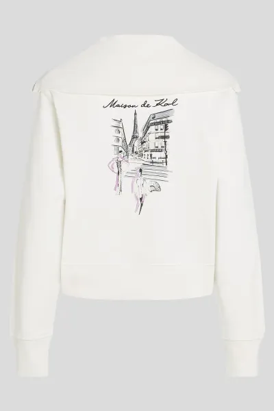 Mikina Karl Lagerfeld Paris Sketch Eiffel Half Zip Cannoli Cream