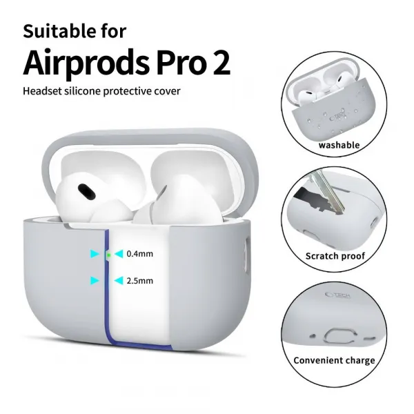 Tech-Protect Silikónové puzdro, Apple AirPods Pro 1 / 2, šedé