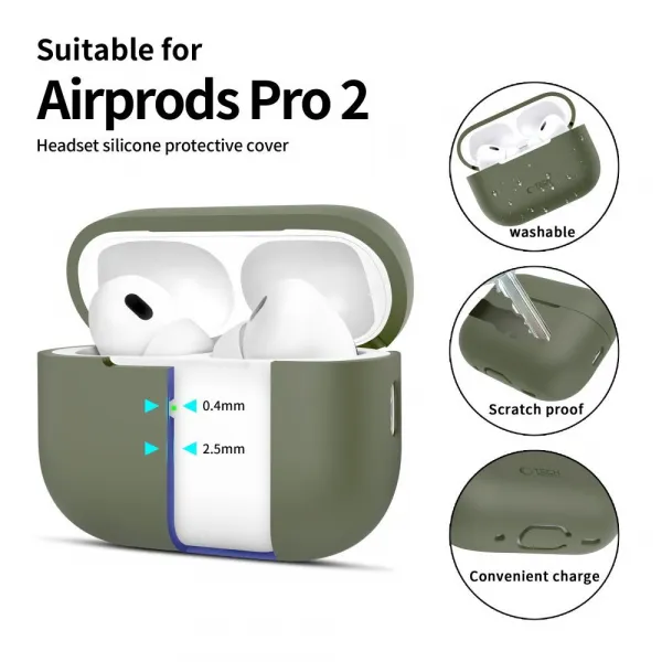 Tech-Protect Silikónové puzdro, Apple AirPods Pro 1 / 2, zelené